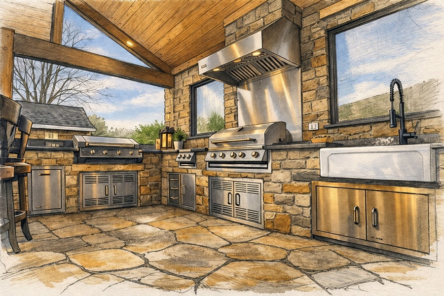 Outdoor kitchen design sketch